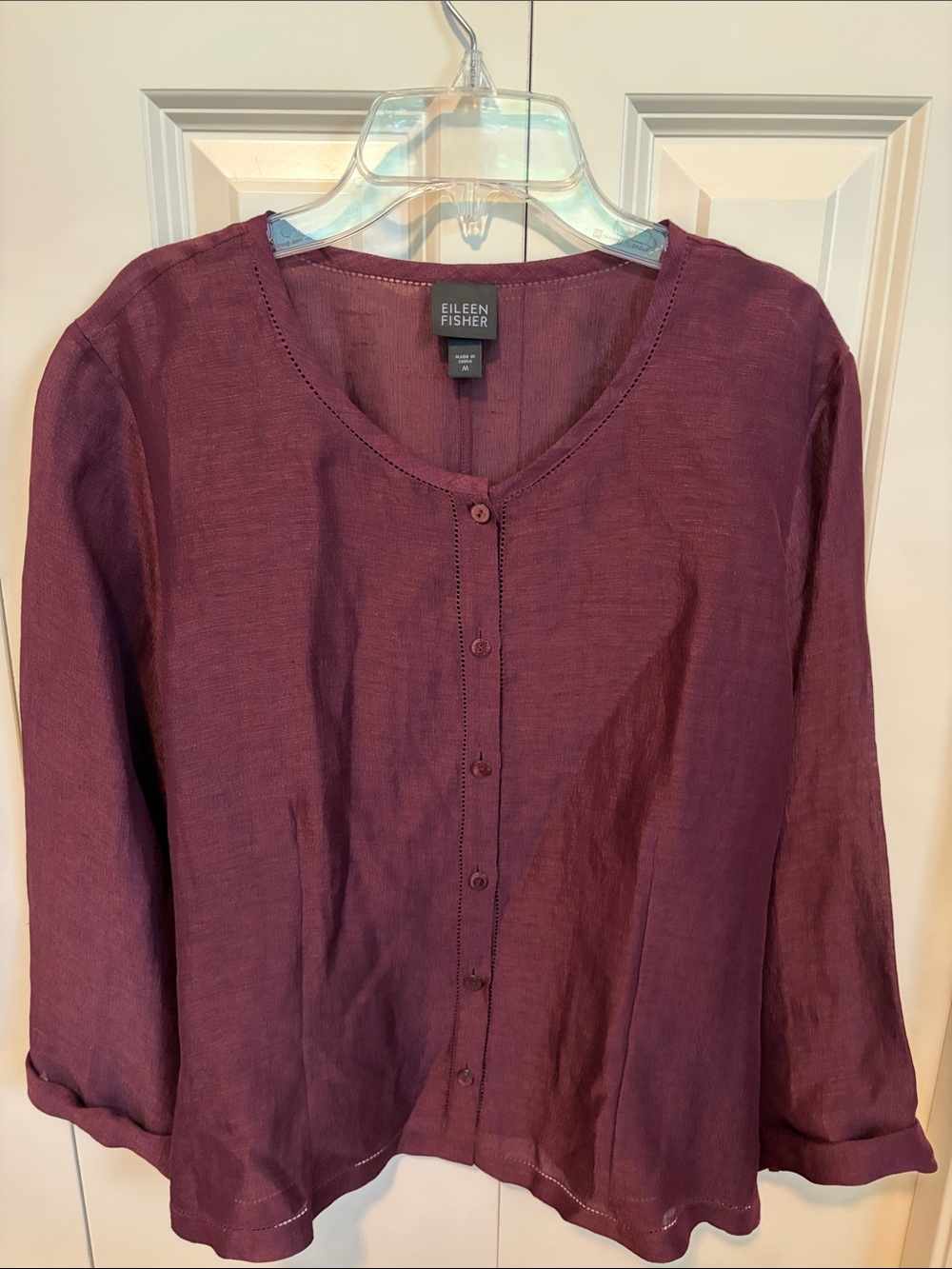 EILEEN FISHER Plum Linen Button-Front Shirt